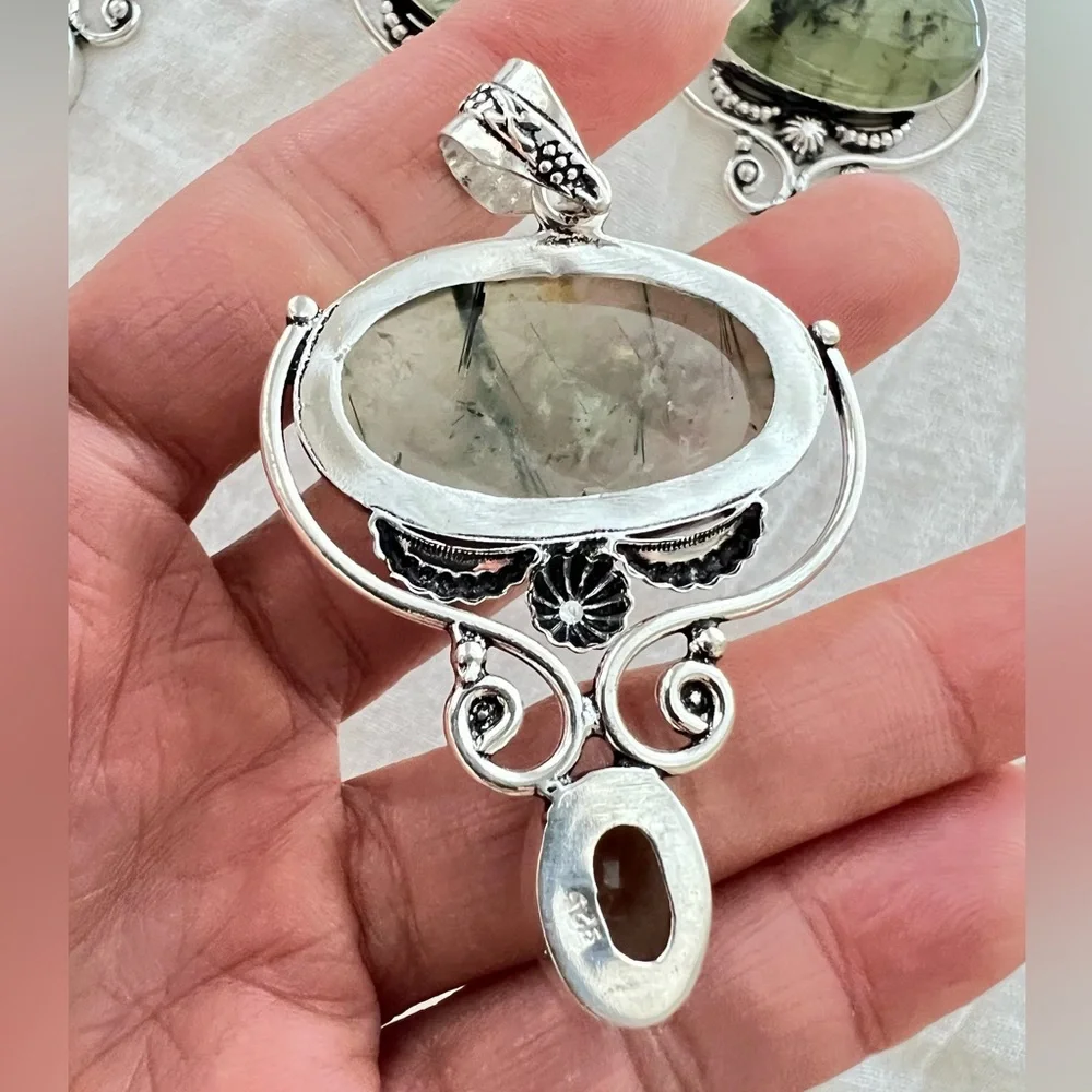 925 Moss Prehnite w/ Epidote! Pendant Necklace